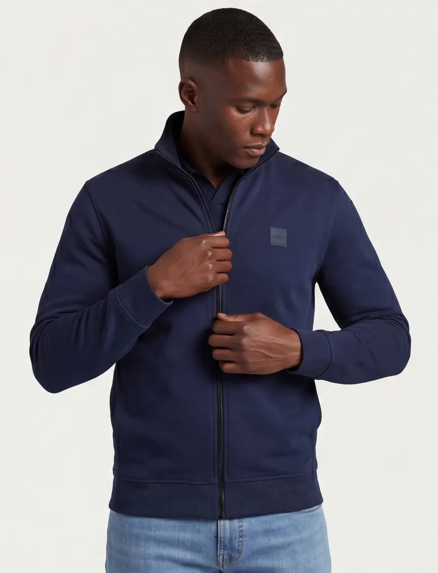 Zestart vest BOSS Orange navy hoge hals en ritssluiting
