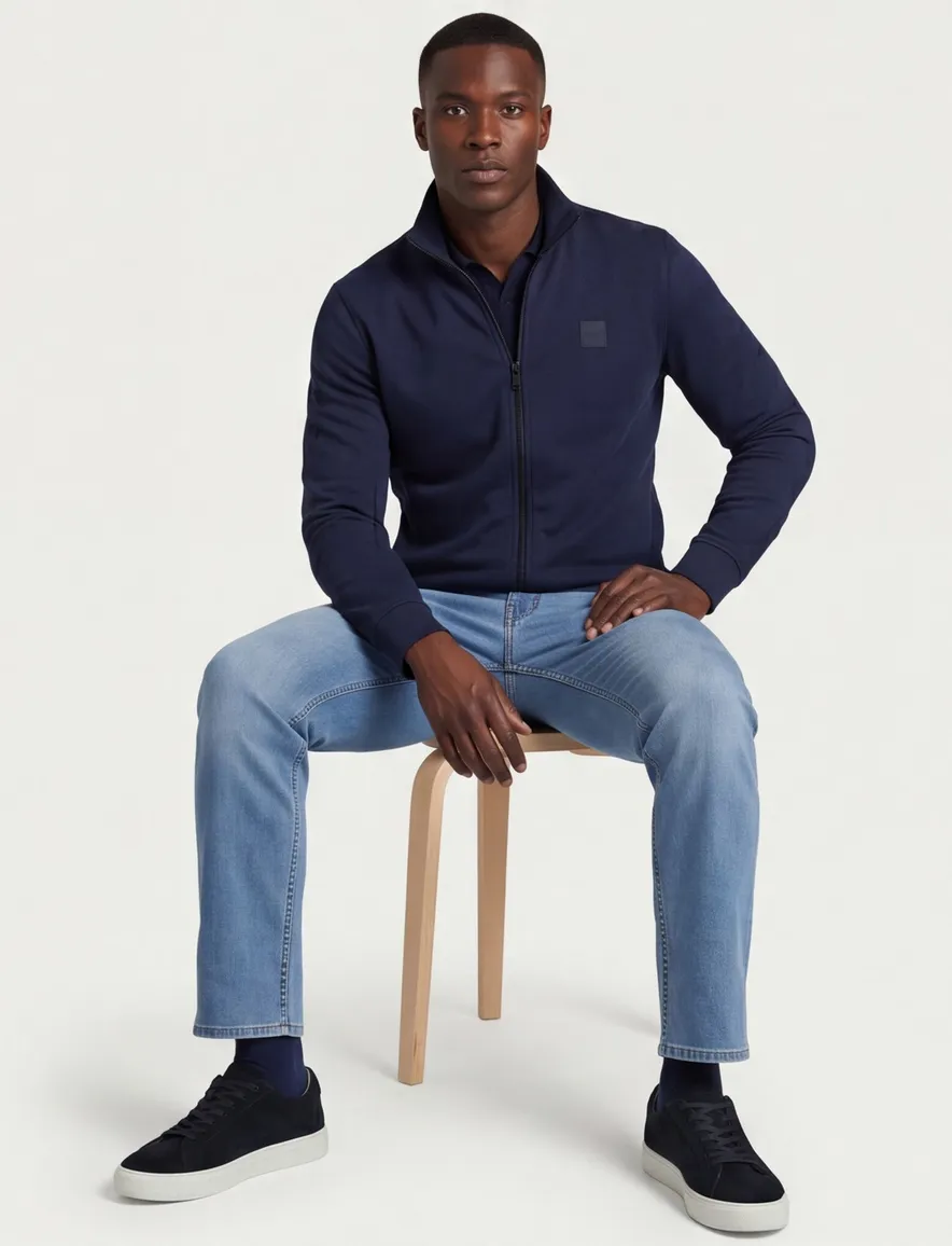 Zestart vest BOSS Orange navy hoge hals en ritssluiting