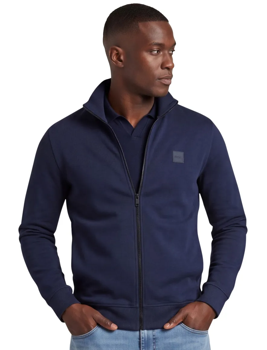 Zestart vest BOSS Orange navy hoge hals en ritssluiting