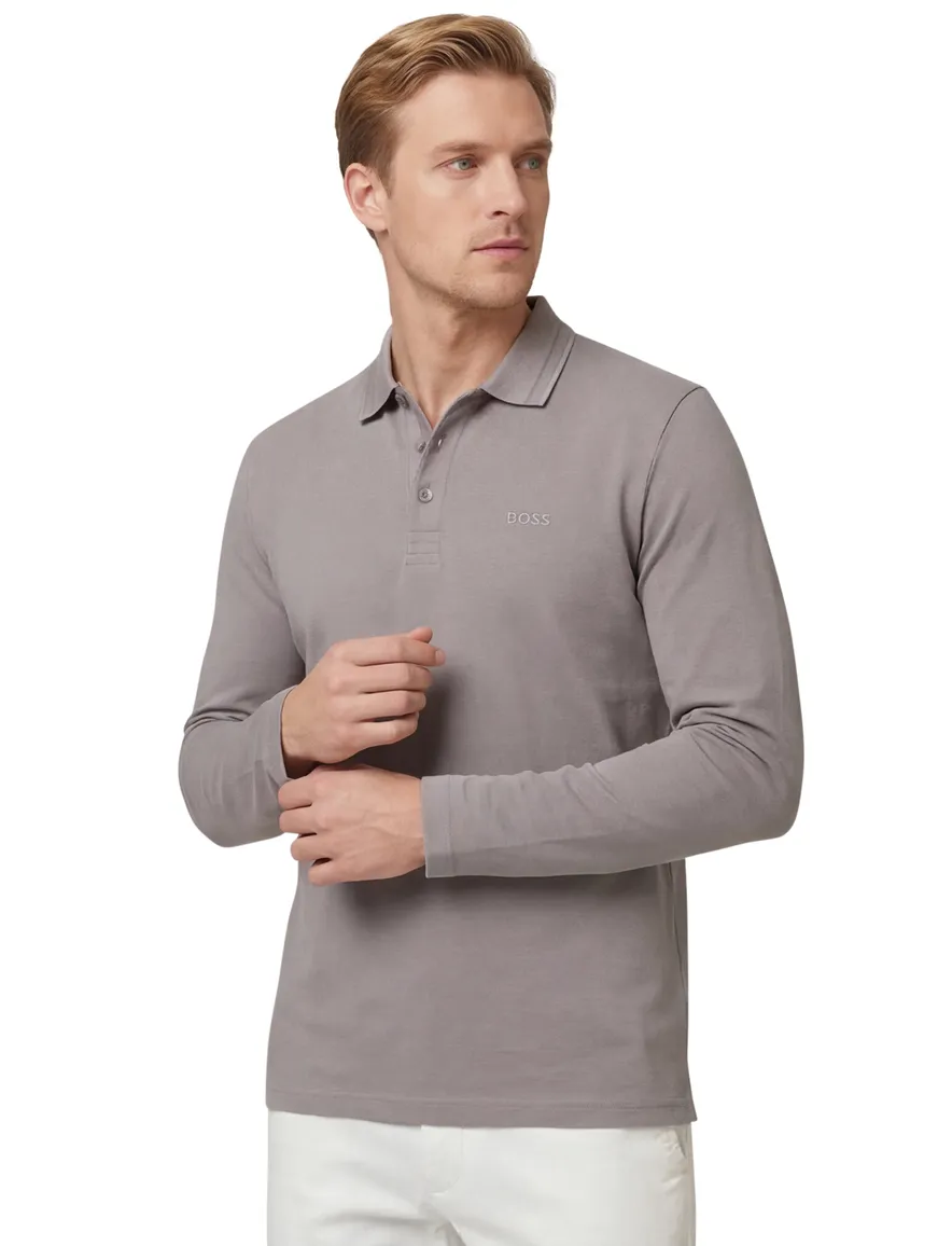 Boss Green Plisy grijs poloshirt pique logo