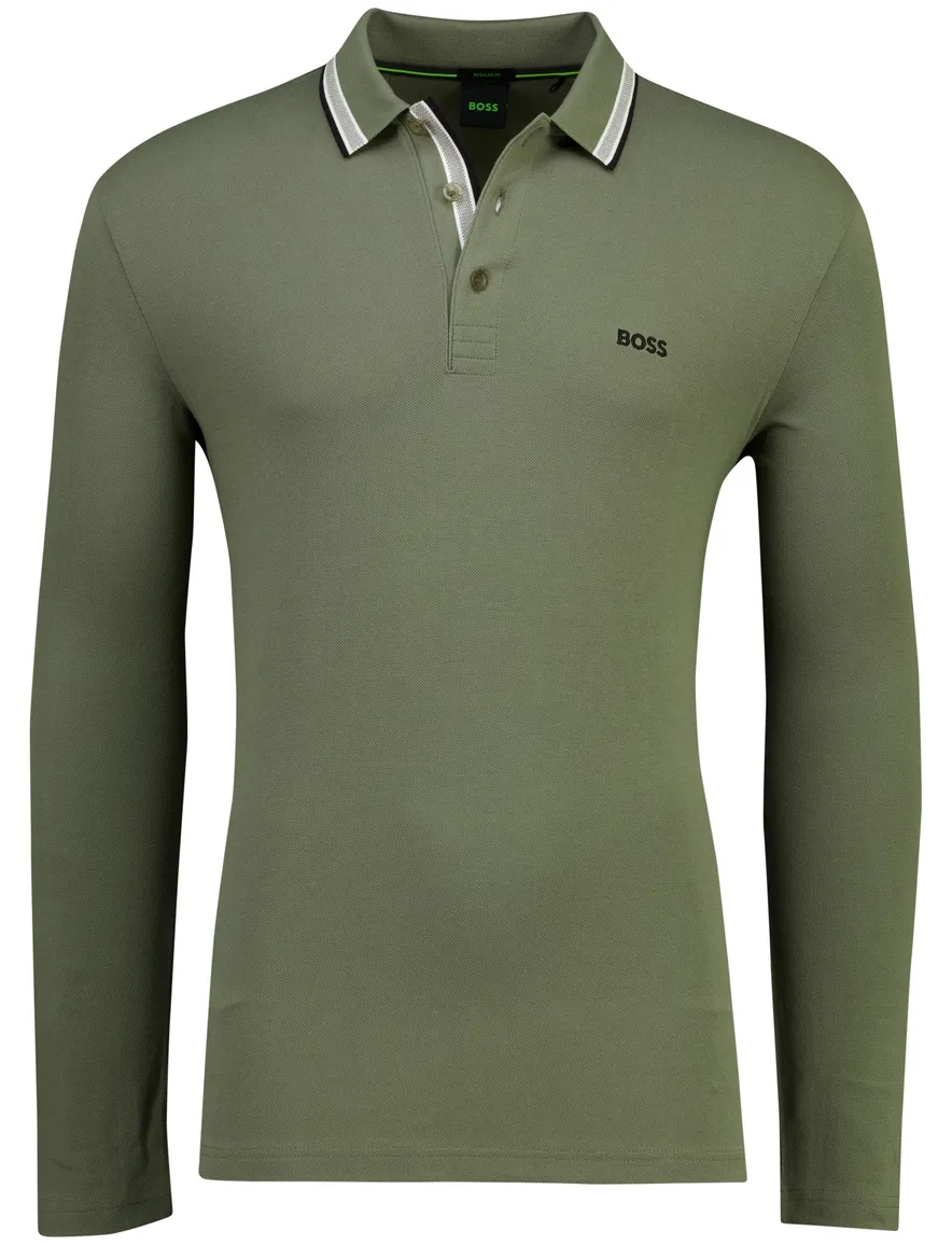 green poloshirt Boss Green Plisy 100% katoen pique lange mouw