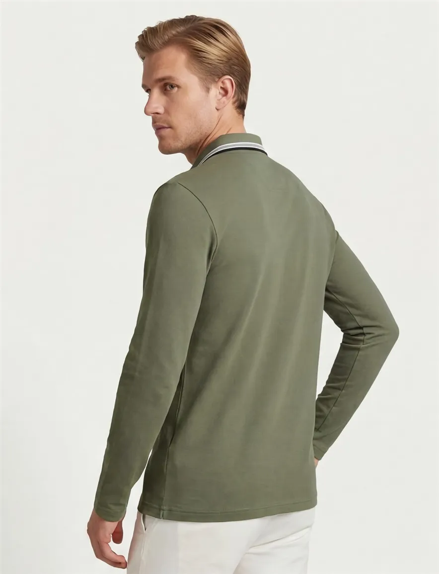 green poloshirt Boss Green Plisy 100% katoen pique lange mouw