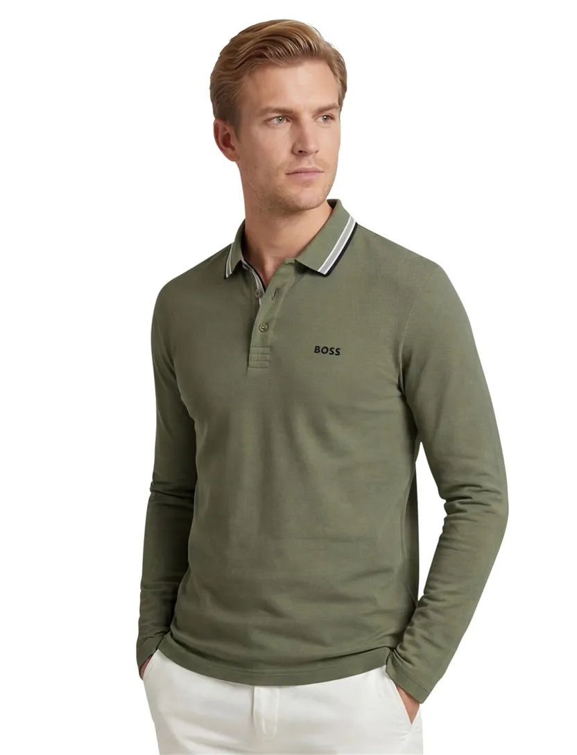 100% katoen green poloshirt Boss Green Plisy lange mouw 3-knoops