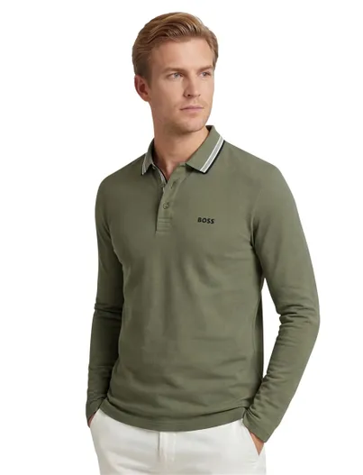 Hugo Boss green poloshirt Boss Green Plisy 100% katoen pique lange mouw