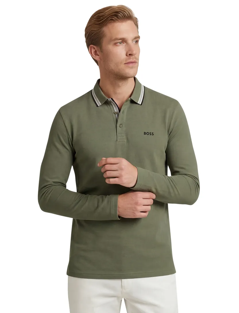100% katoen green poloshirt Boss Green Plisy lange mouw 3-knoops
