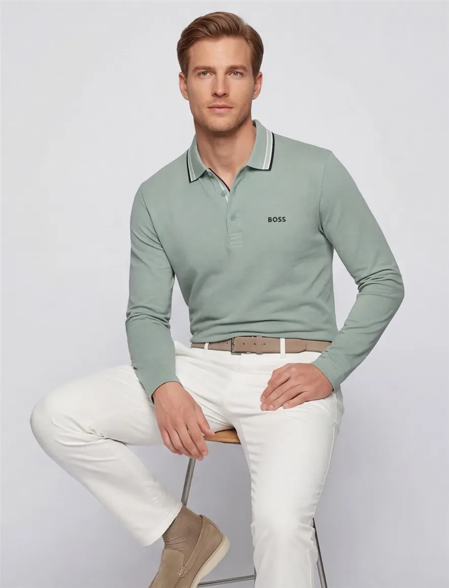 Boss Green polo lange mouw groen