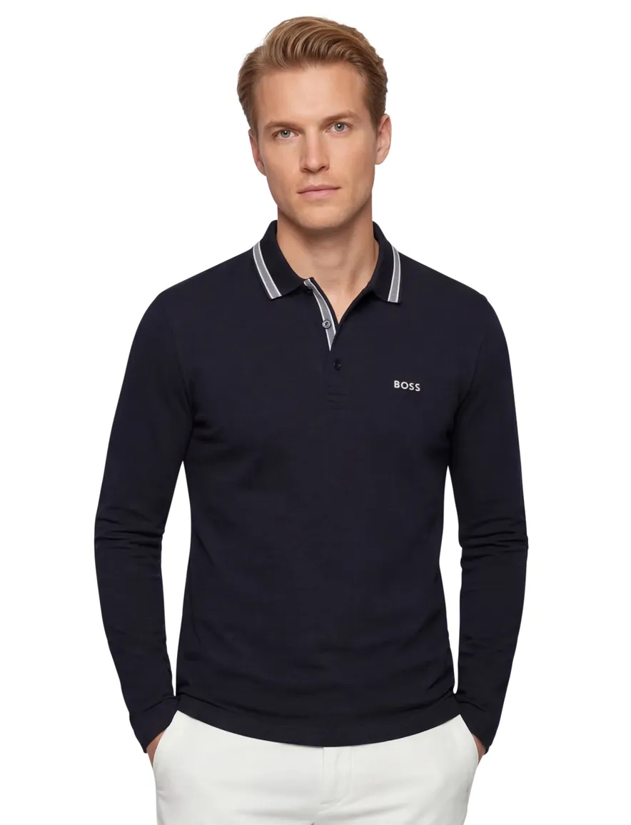 Boss Green Plisy poloshirt donkerblauw normale fit 3 knopen