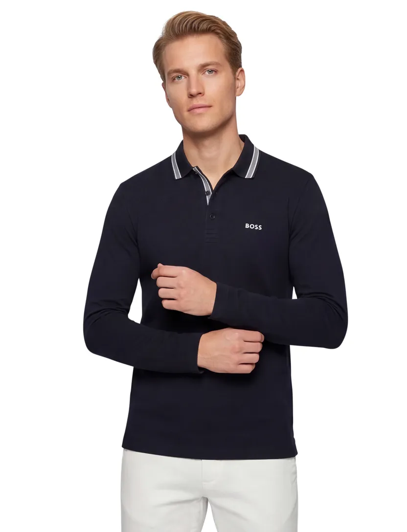 Donkerblauw poloshirt Boss Green normale fit 3 knopen