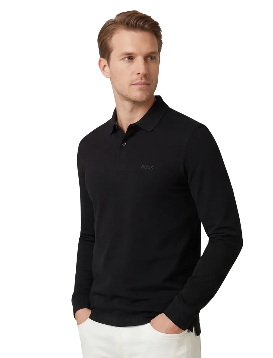 BOSS Green Pirol polo effen zwart lange mouw