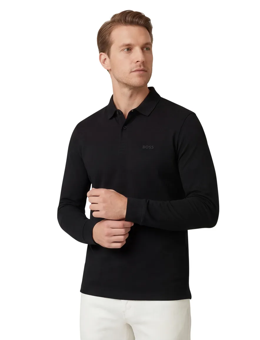 BOSS Green Pirol polo effen zwart lange mouw