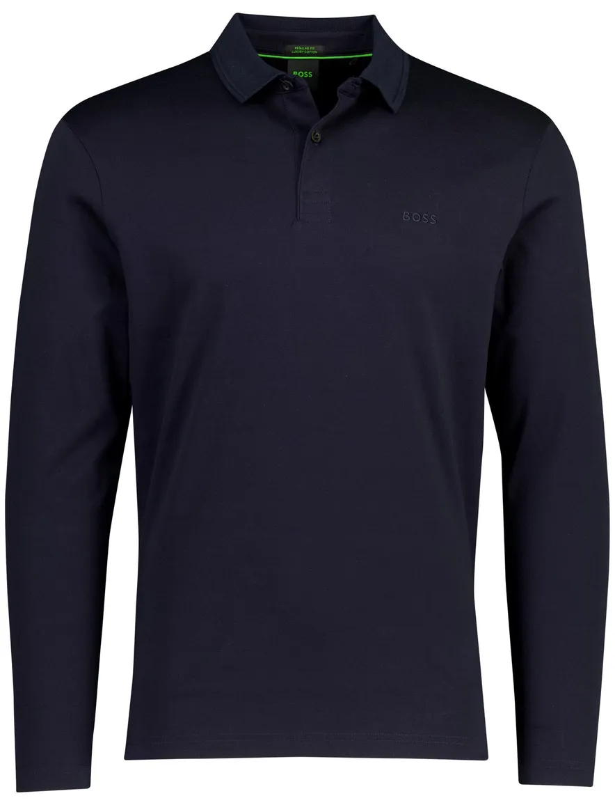 BOSS Green Pirol donkerblauw polo effen lange mouw