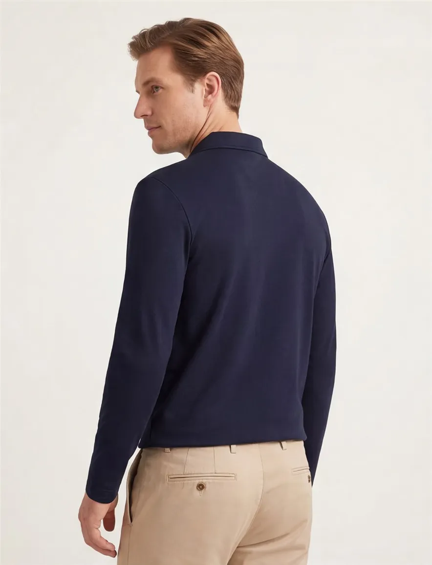 BOSS Green Pirol donkerblauw polo effen lange mouw