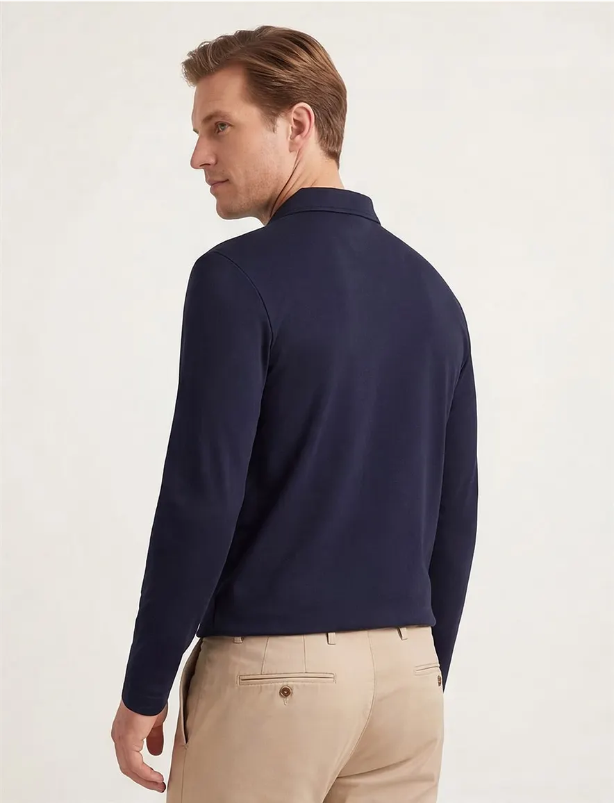 Poloshirt Boss Green Piro lange mouw luxury cotton navy
