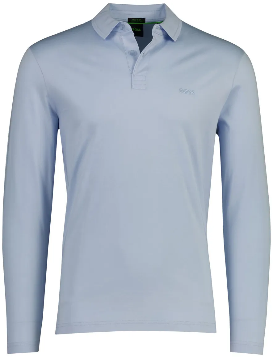 BOSS Green Pirol polo lichtblauw effen lange mouw