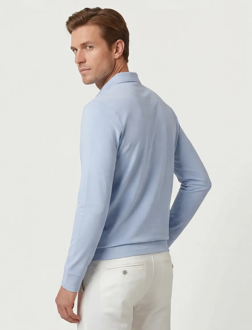 BOSS Green Pirol polo lichtblauw effen lange mouw