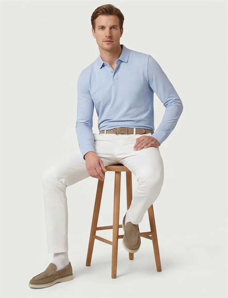 BOSS Green Pirol polo lichtblauw effen lange mouw