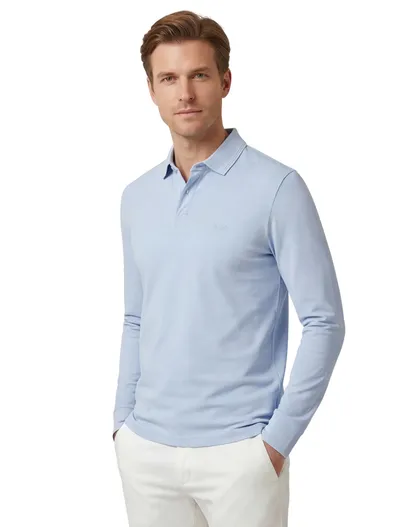 Hugo Boss BOSS Green Pirol polo lichtblauw effen lange mouw