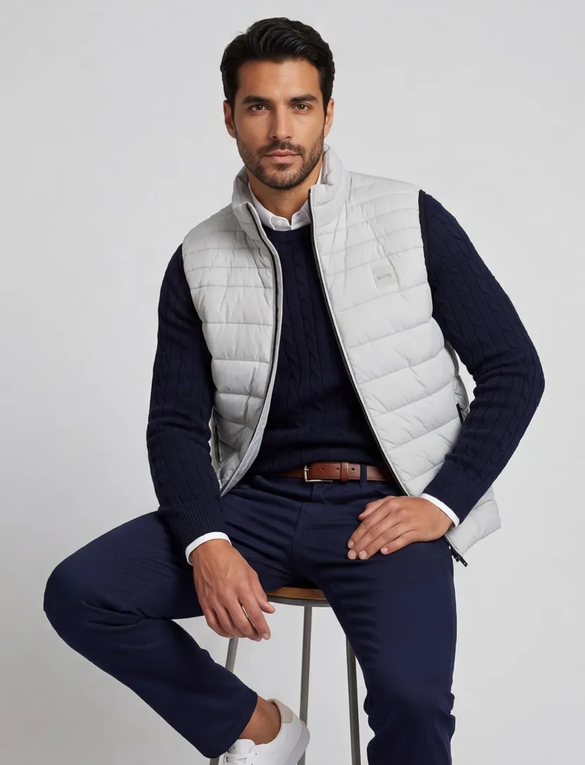 Gewatteerde bodywarmer BOSS grijs effen