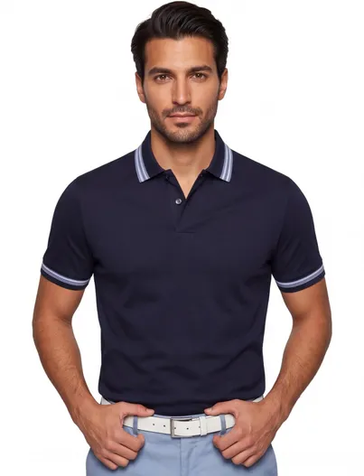 Hugo Boss Navy poloshirt Boss Black H-Phillipson slim fit jersey 2-knoops