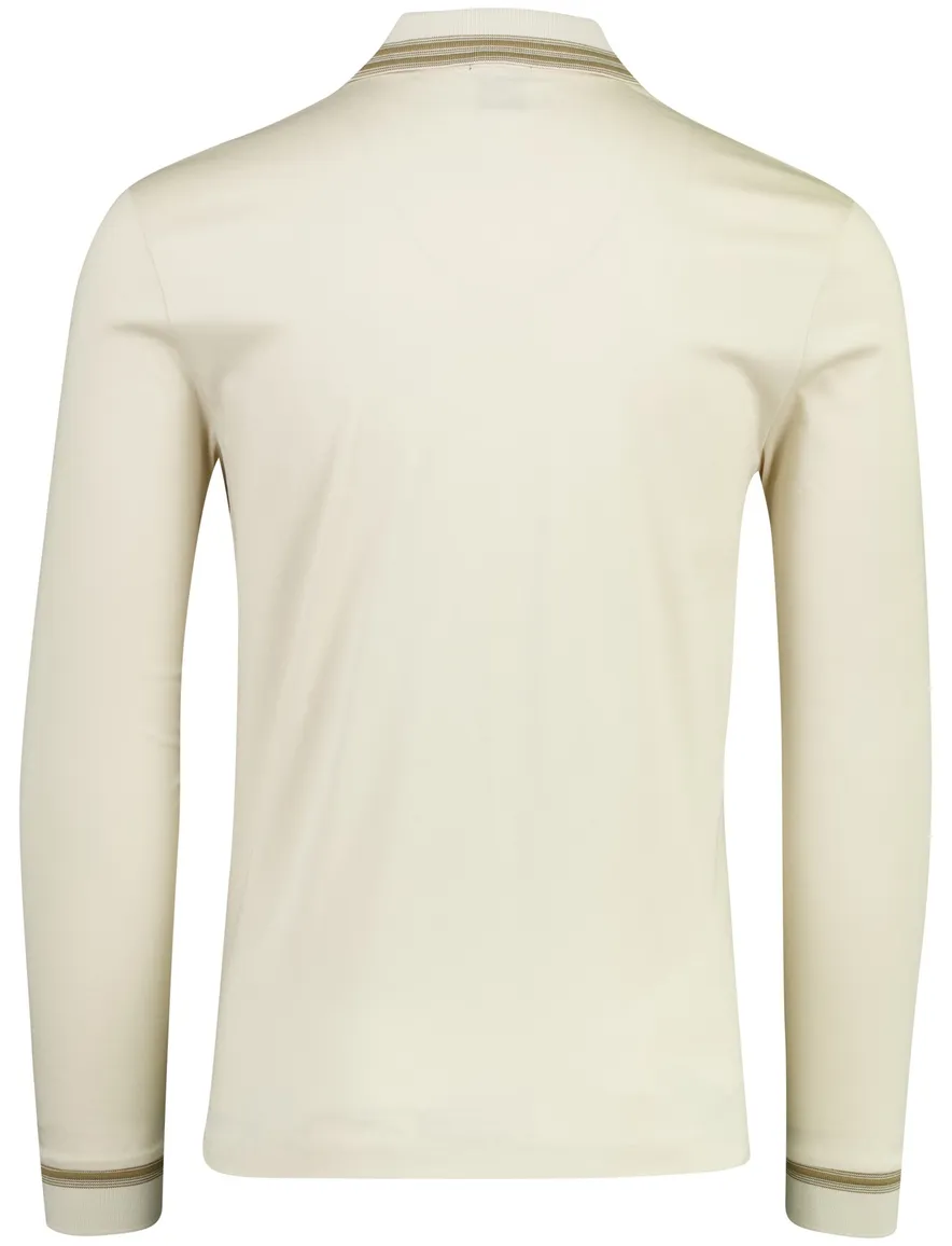 Poloshirt Boss Black H-pleins Slim Fit lange mouw creme 2-knoops