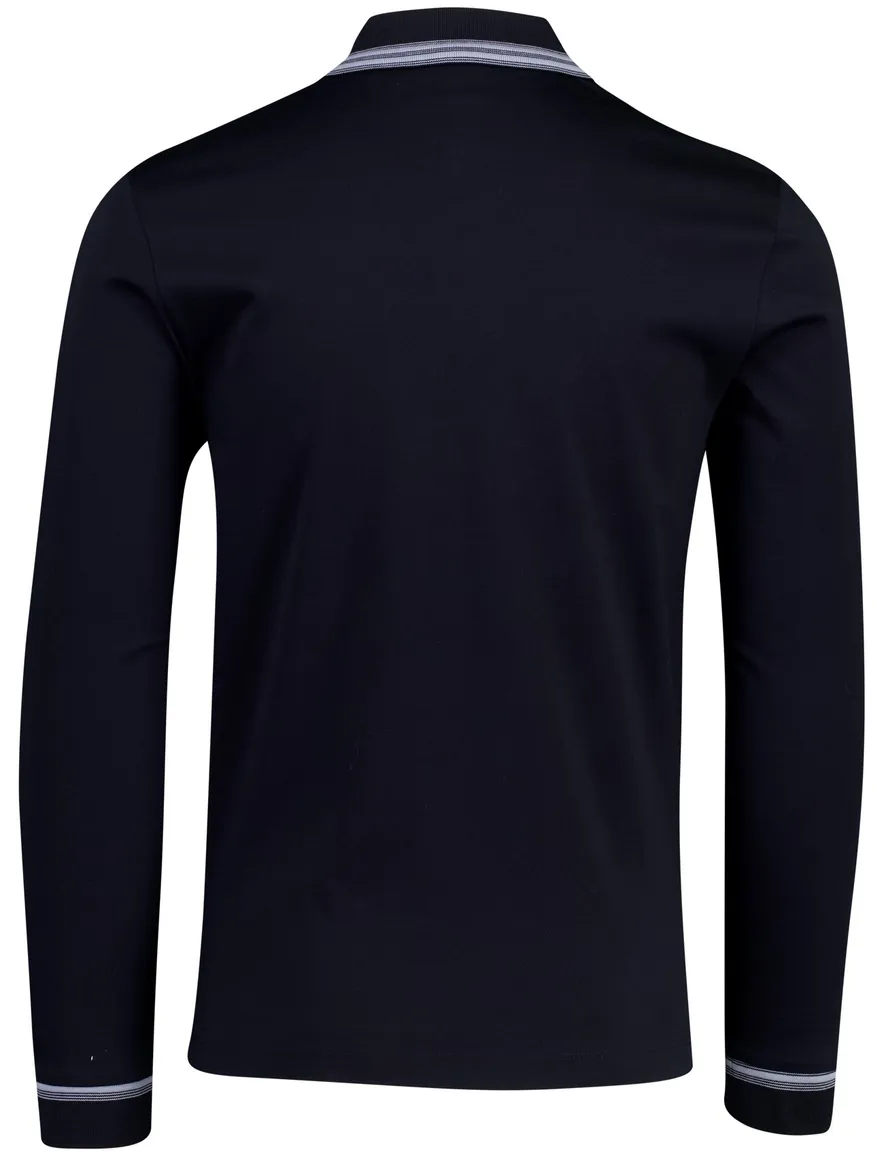 Poloshirt Boss Black H-pleins Slim Fit lange mouw navy 2-knoops
