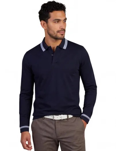 Hugo Boss Navy lange mouw poloshirt Boss Black H-pleins Slim fit 2-knoops