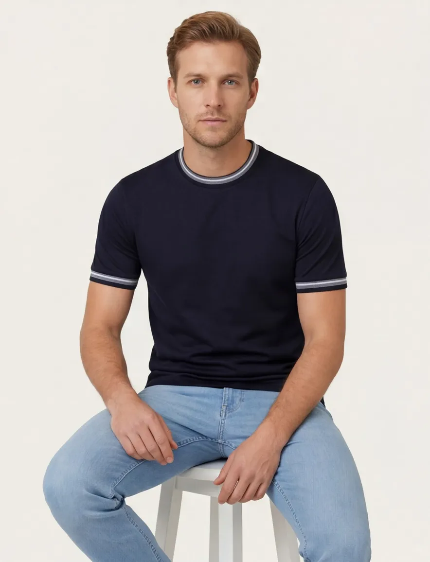 T-shirt Boss Black H-Tessler ronde hals navy katoen