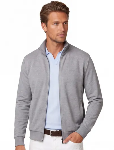 Hugo Boss Vest BOSS Orange grijs normale fit ritssluiting