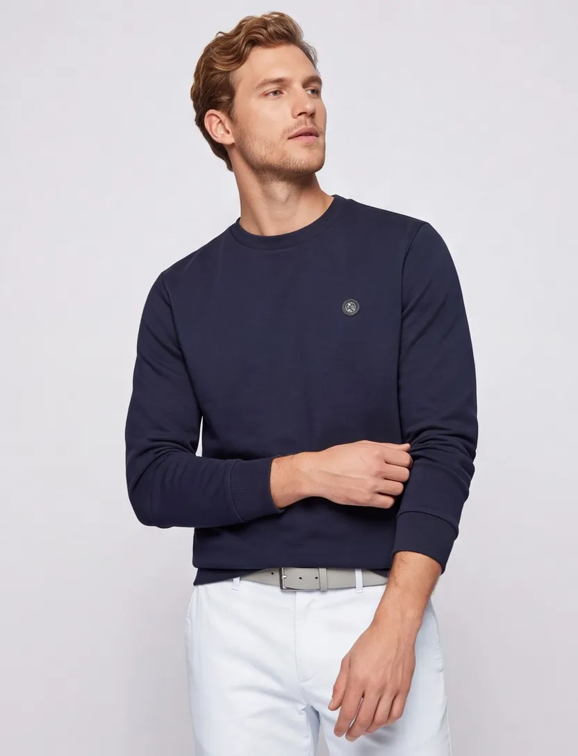 BOSS Black trui donkerblauw ronde hals