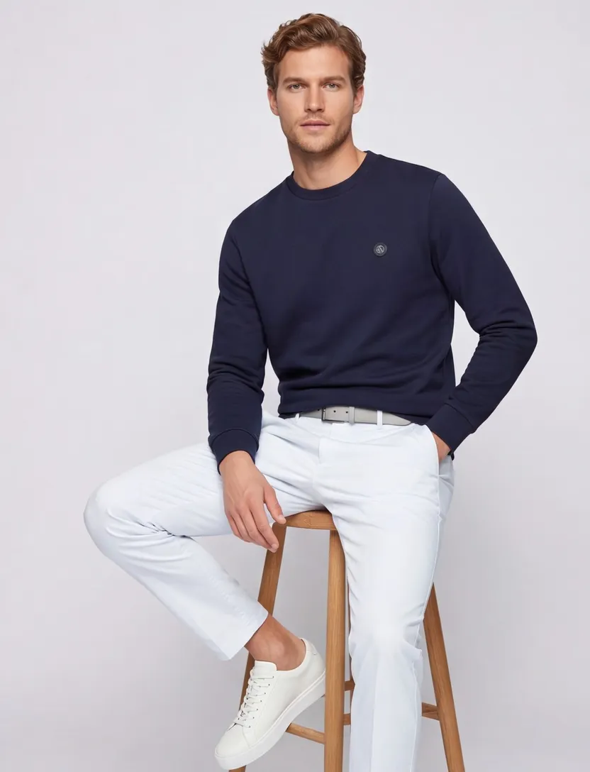 BOSS Black trui donkerblauw ronde hals