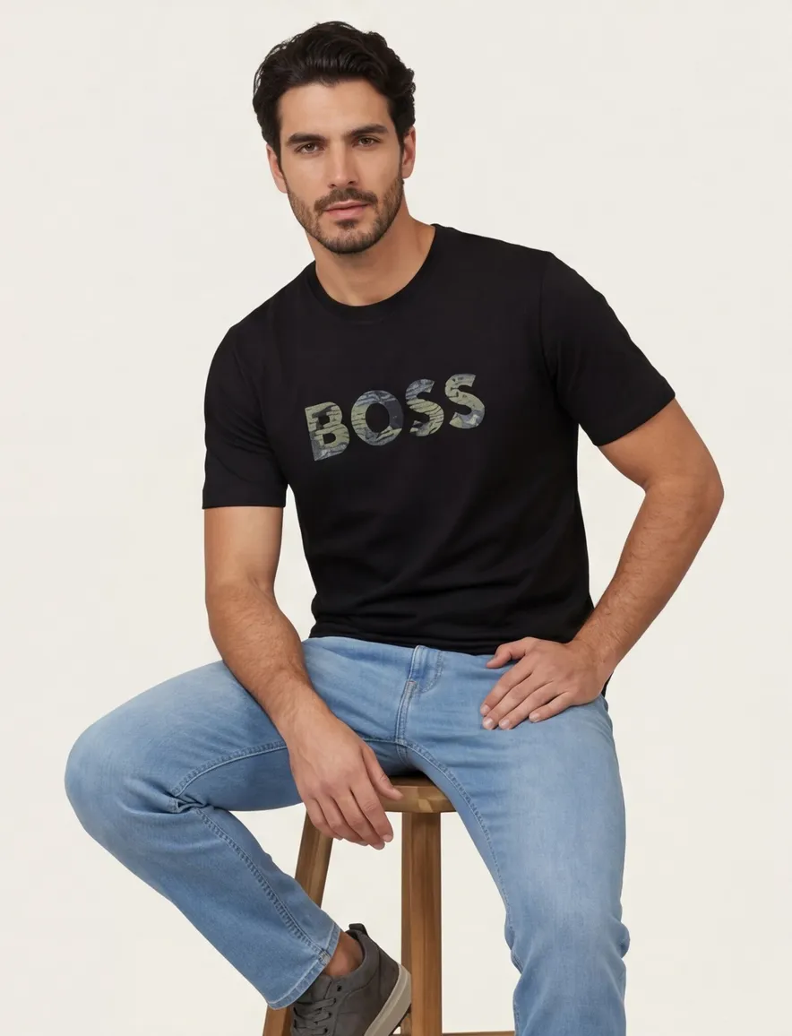 Boss orange teinsignia t-shirt met opdruk zwart