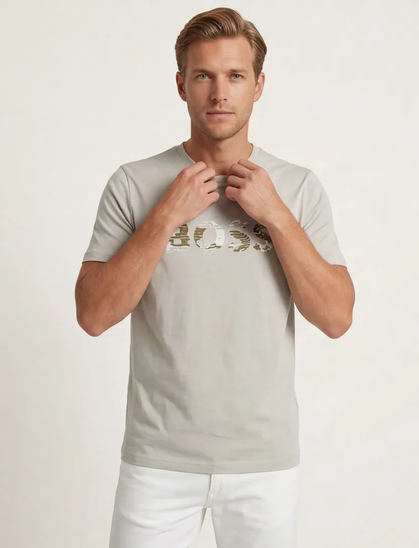 t-shirt beige Boss Orange Teinsignia opdruk
