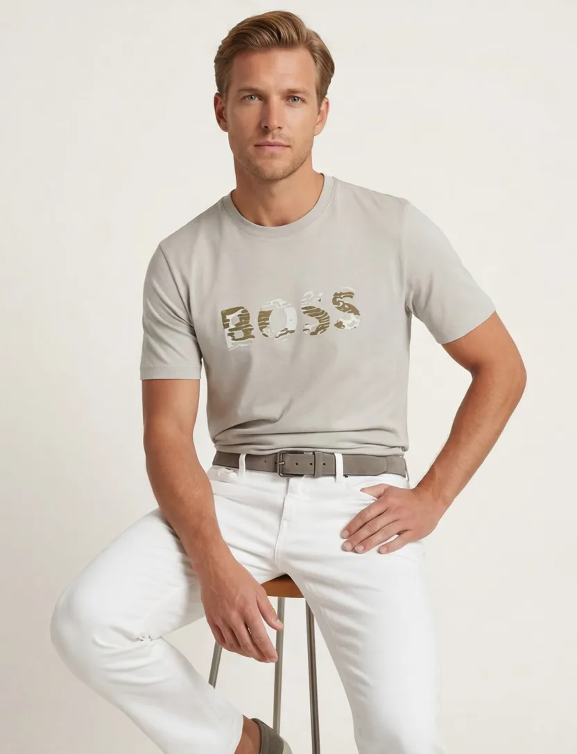 t-shirt beige Boss Orange Teinsignia opdruk