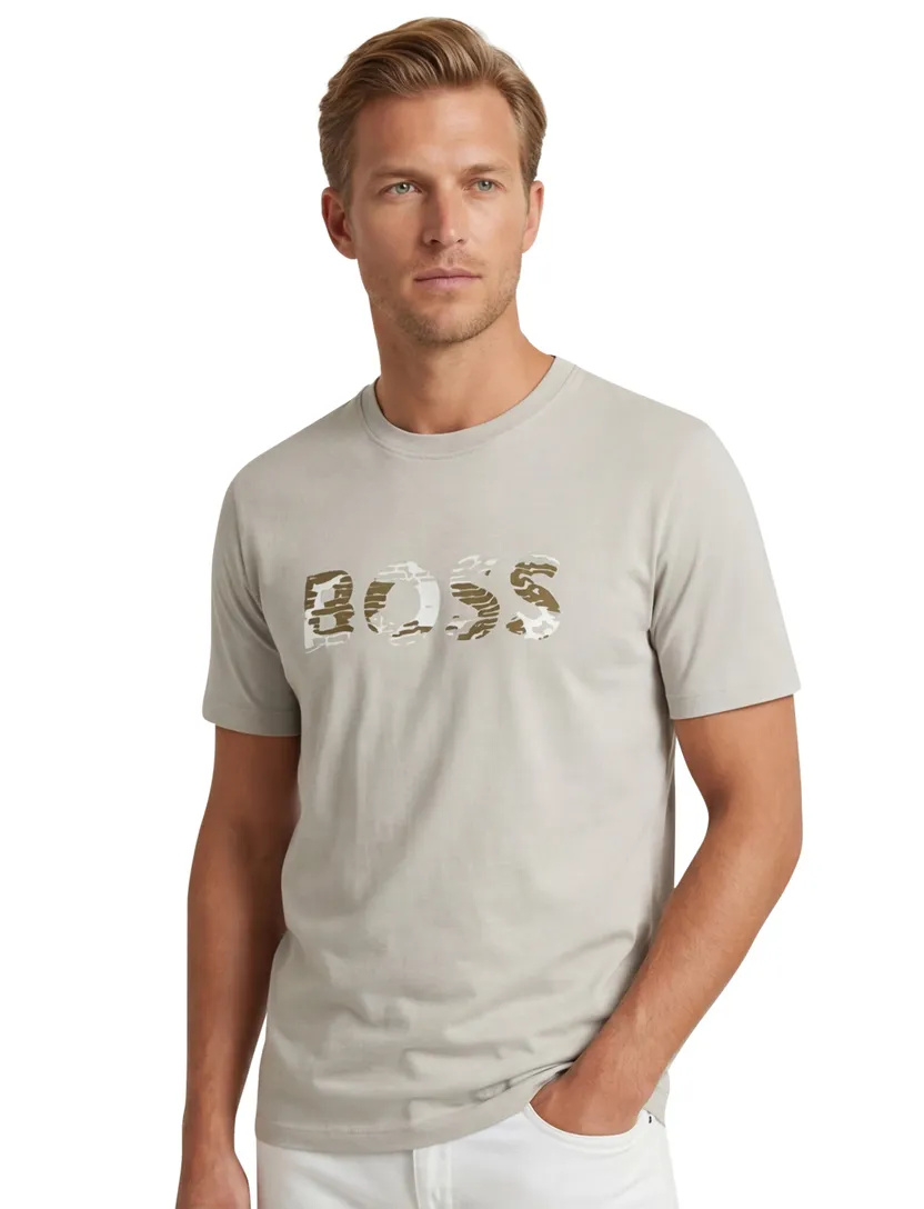 t-shirt beige Boss Orange Teinsignia opdruk