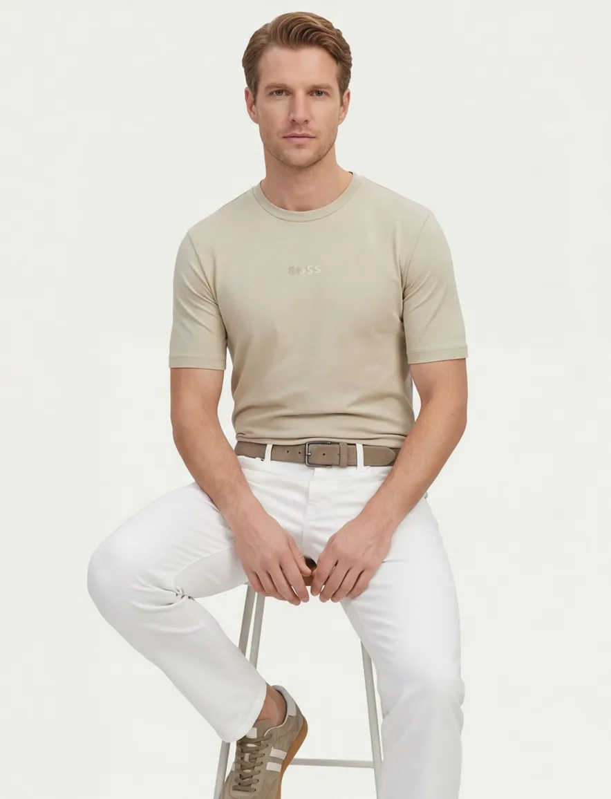Boss Green t-shirt beige ronde hals