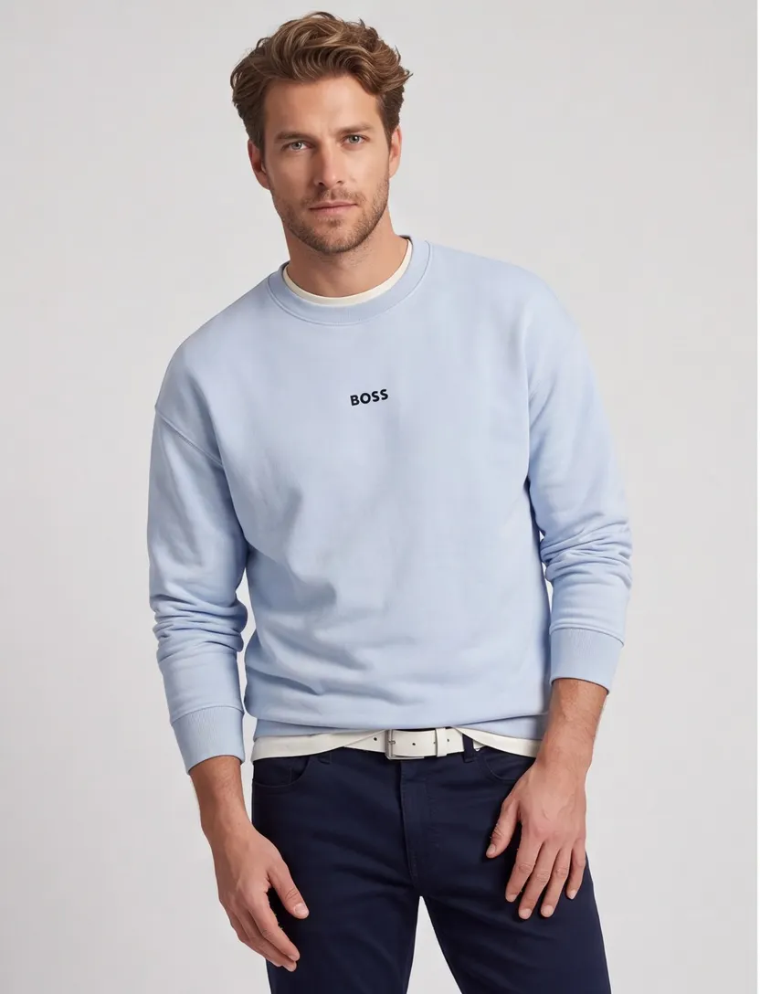 BOSS Green lichtblauw sweater Stenson oversized fit effen