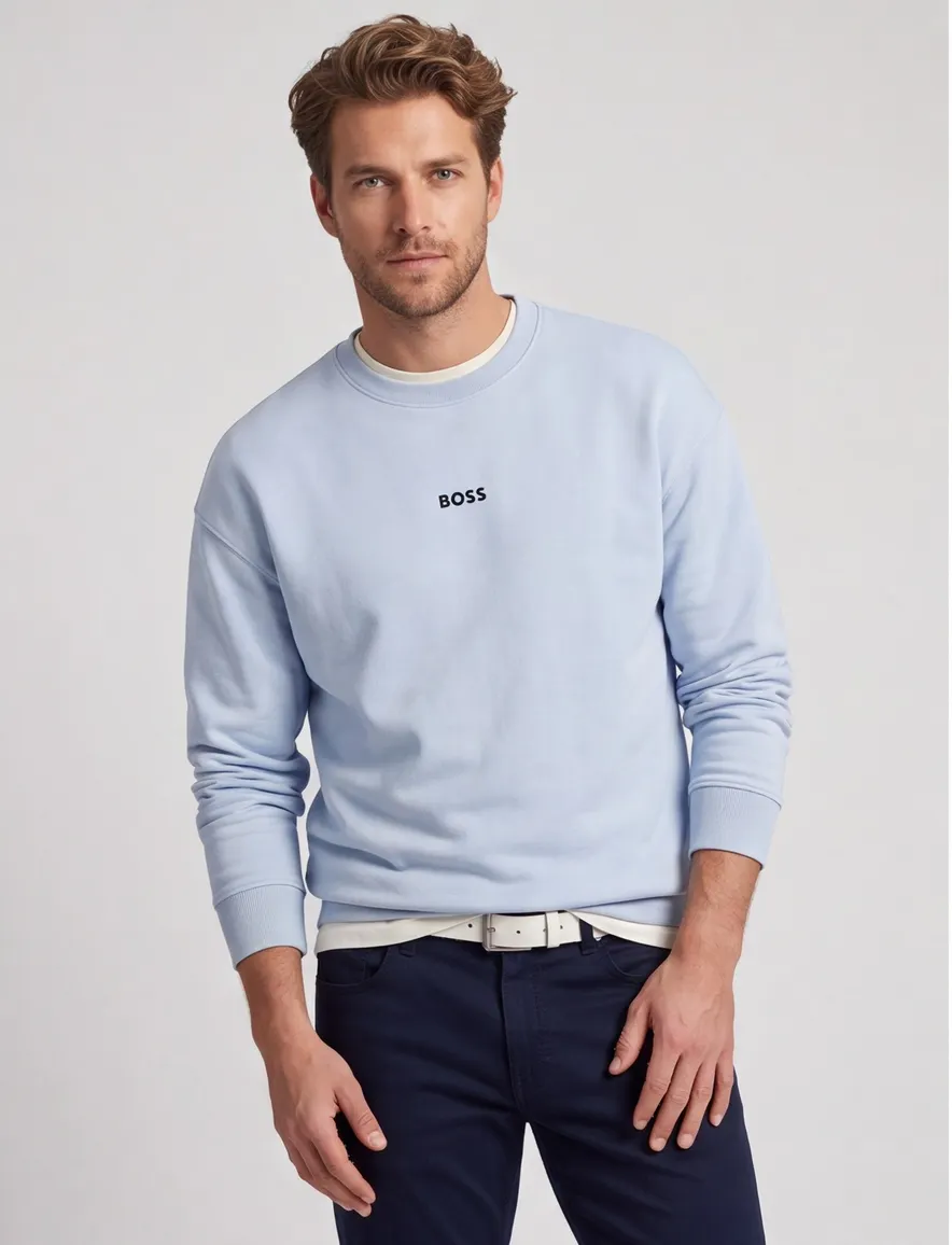 Lichtblauw sweater BOSS Green Stenson oversized fit effen