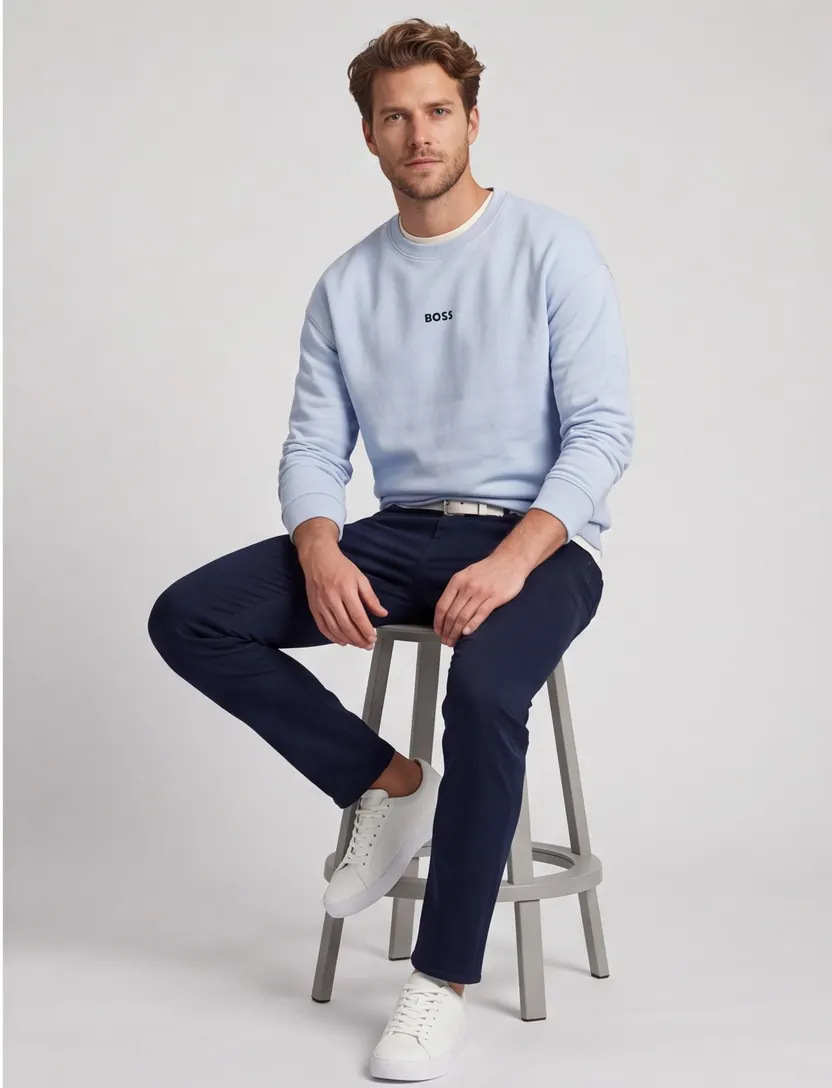 BOSS Green lichtblauw sweater Stenson oversized fit effen