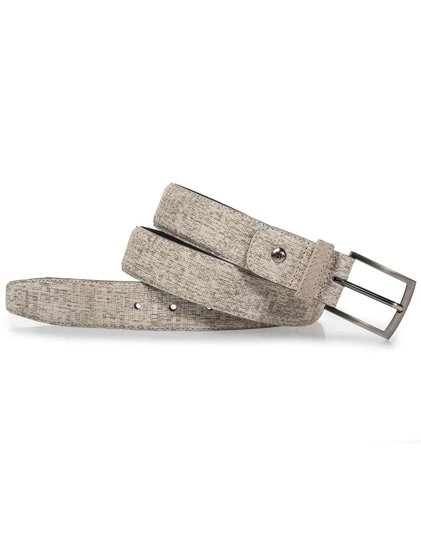 Van Bommel riem suède beige artistiek met unieke print