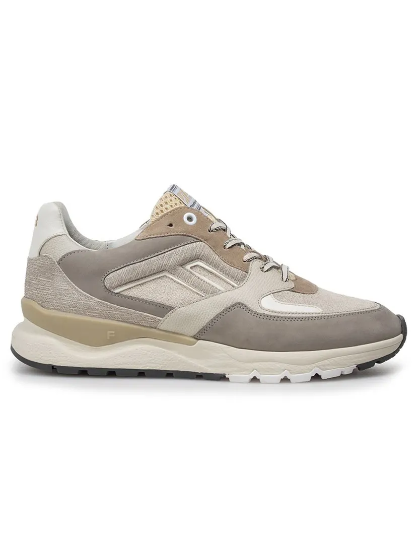 Sportieve Van Bommel sneaker beige leer met unieke print