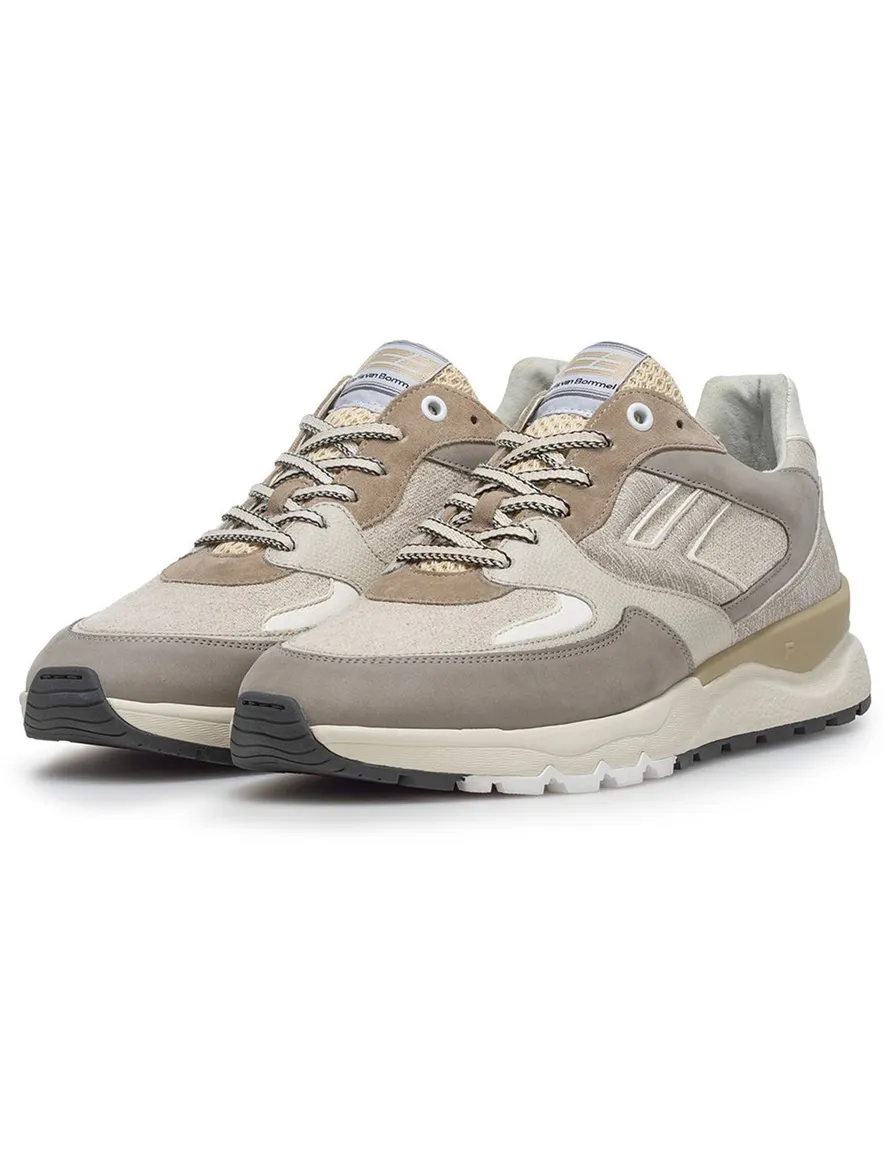 Beige Van Bommel sneaker leer met print en lichte zool