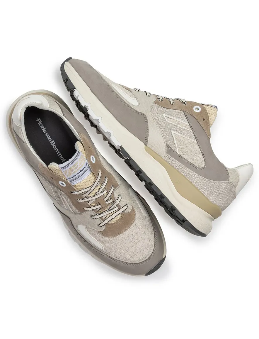 Beige Van Bommel sneaker leer met print en lichte zool