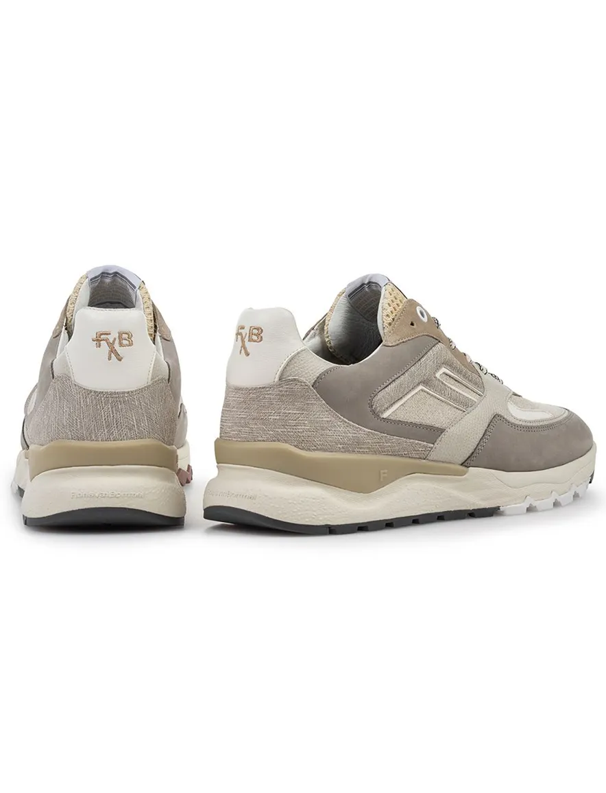 Beige Van Bommel sneaker leer met print en lichte zool