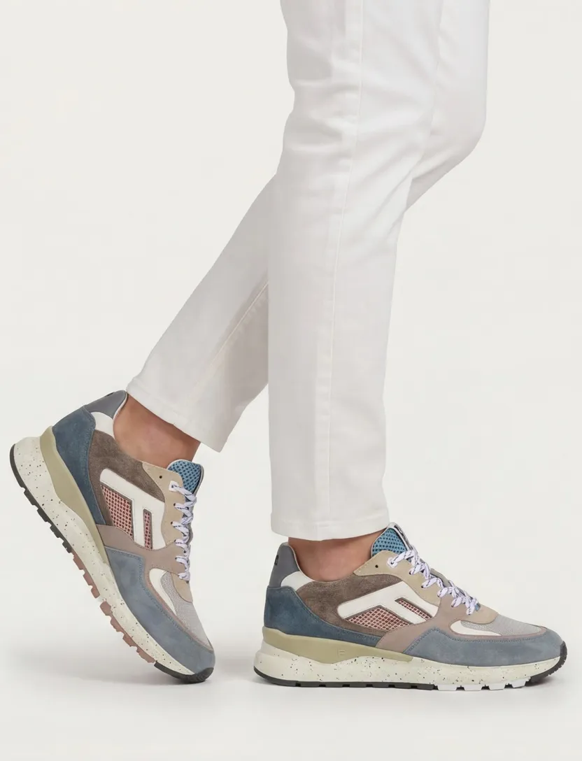 Lage sneakers Floris van Bommel blauw en beige effen