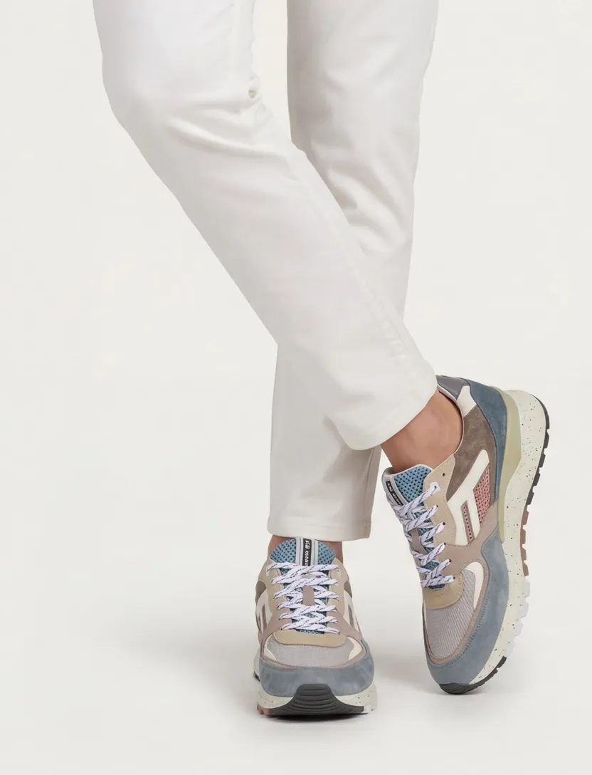 Lage sneakers Floris van Bommel blauw en beige effen