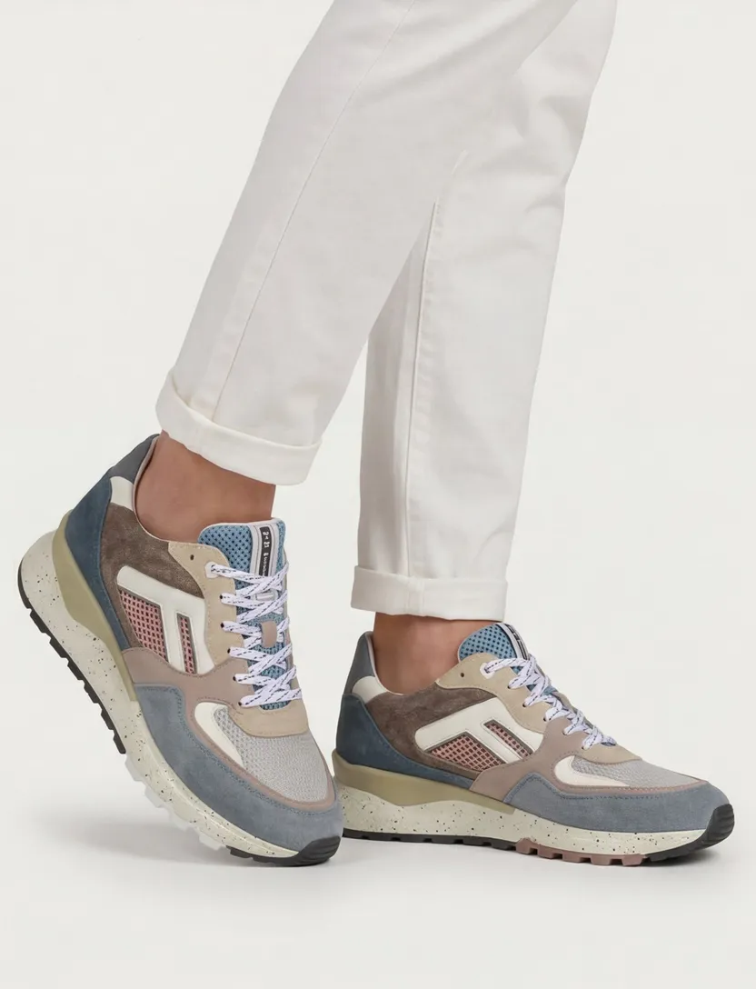 Lage sneakers Floris van Bommel blauw en beige effen