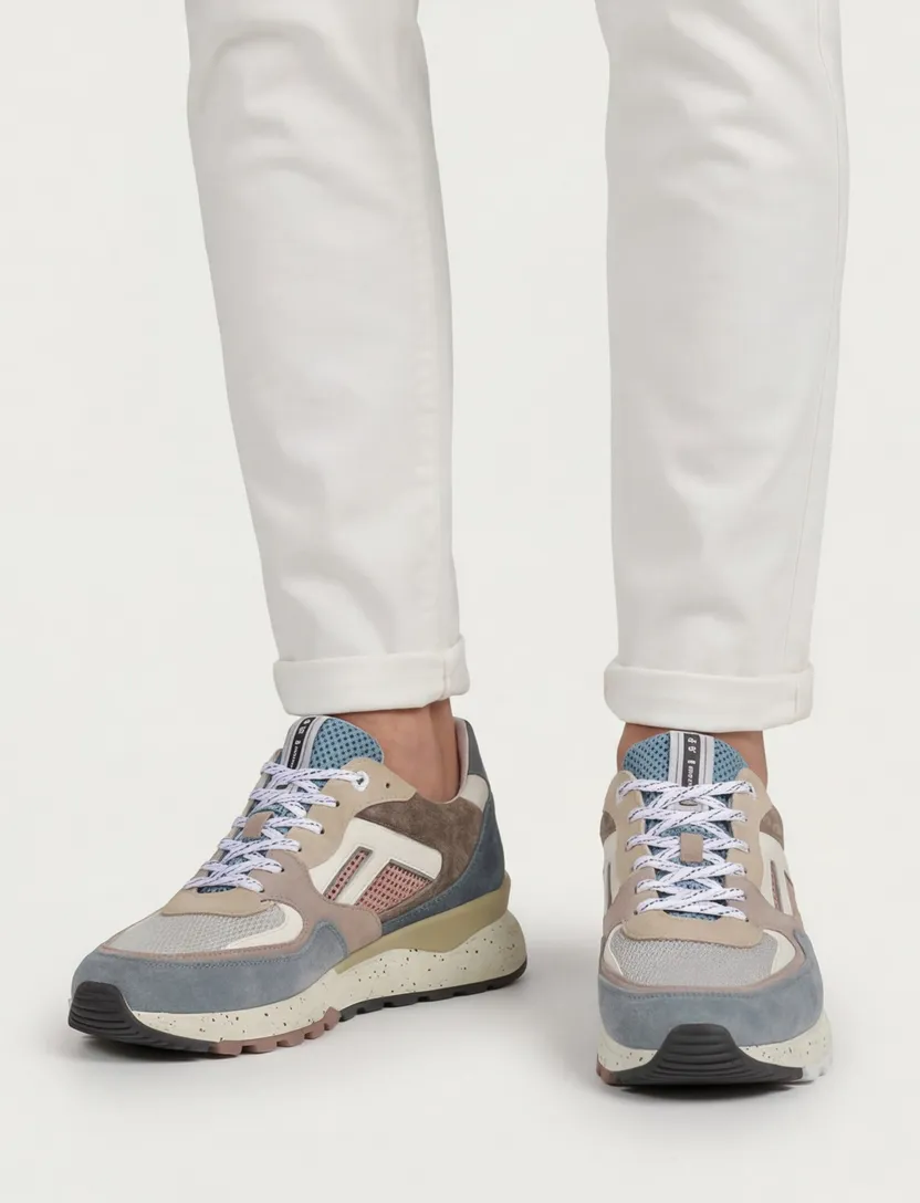 Lage sneakers Floris van Bommel blauw en beige effen