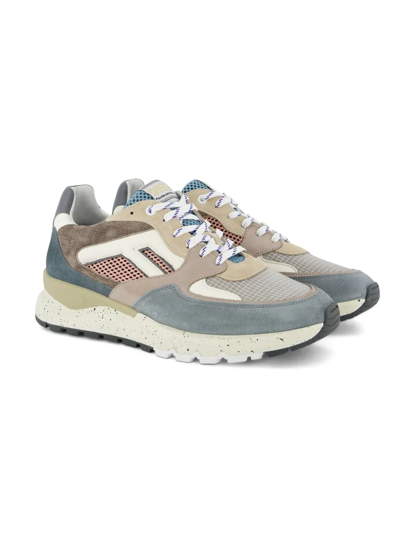 Lage sneakers Floris van Bommel blauw en beige effen