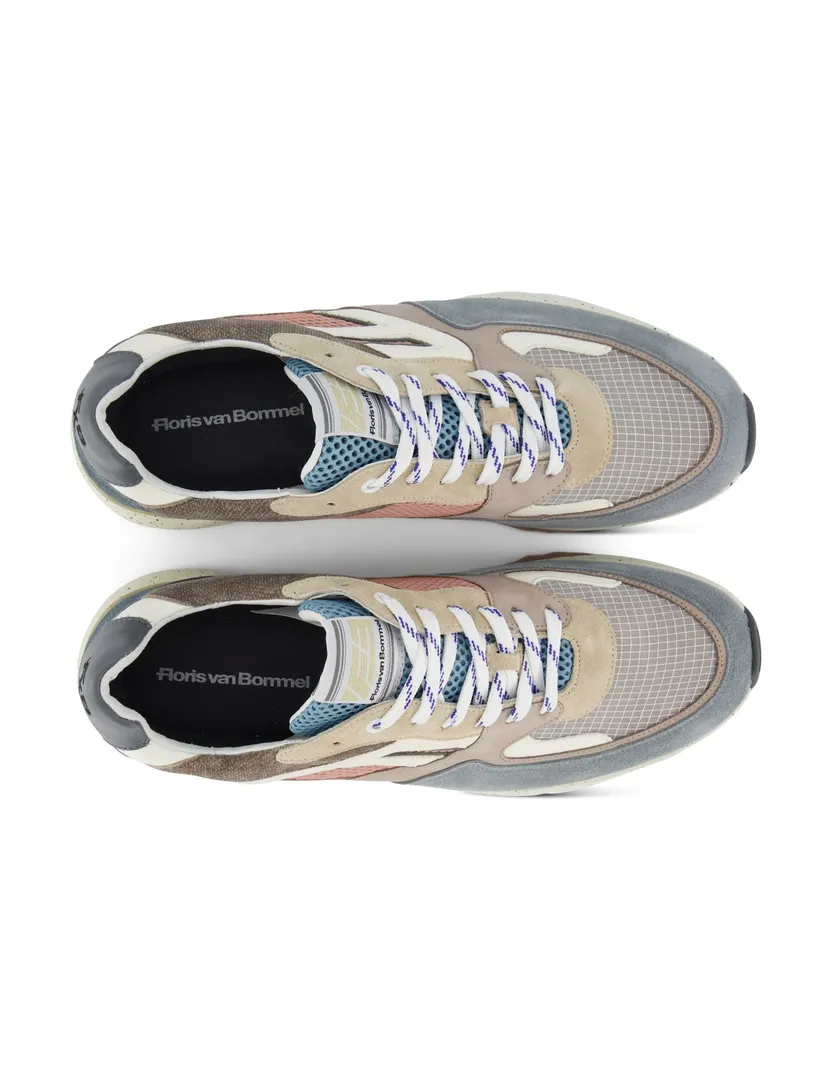 Lage sneakers Floris van Bommel blauw en beige effen