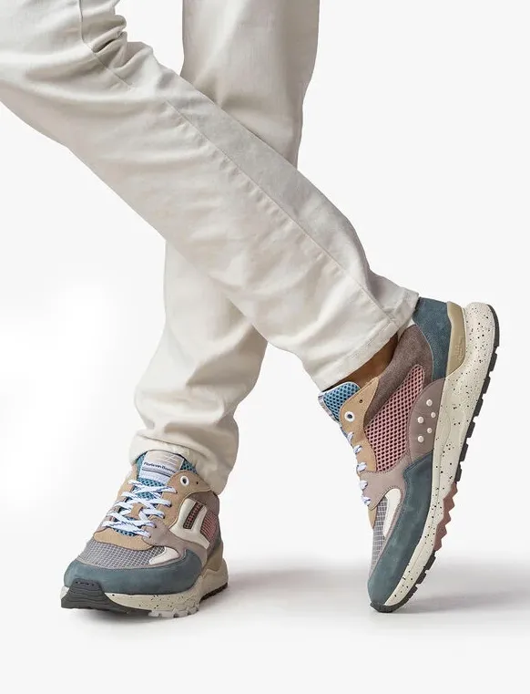 Lage sneakers Floris van Bommel blauw en beige effen